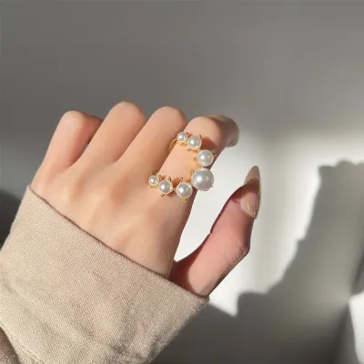 Pearl Paved Unique Design Geometric Finger Ring